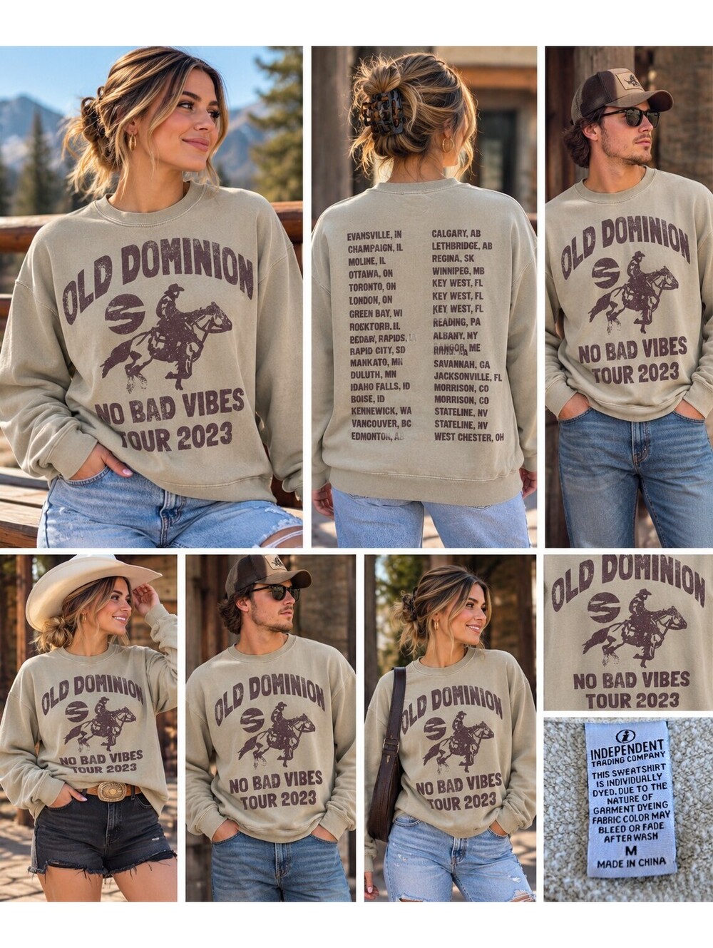 Old Dominion No Bad Vibes Tour 2023 Sweatshirt Independent Trading Co Unisex M